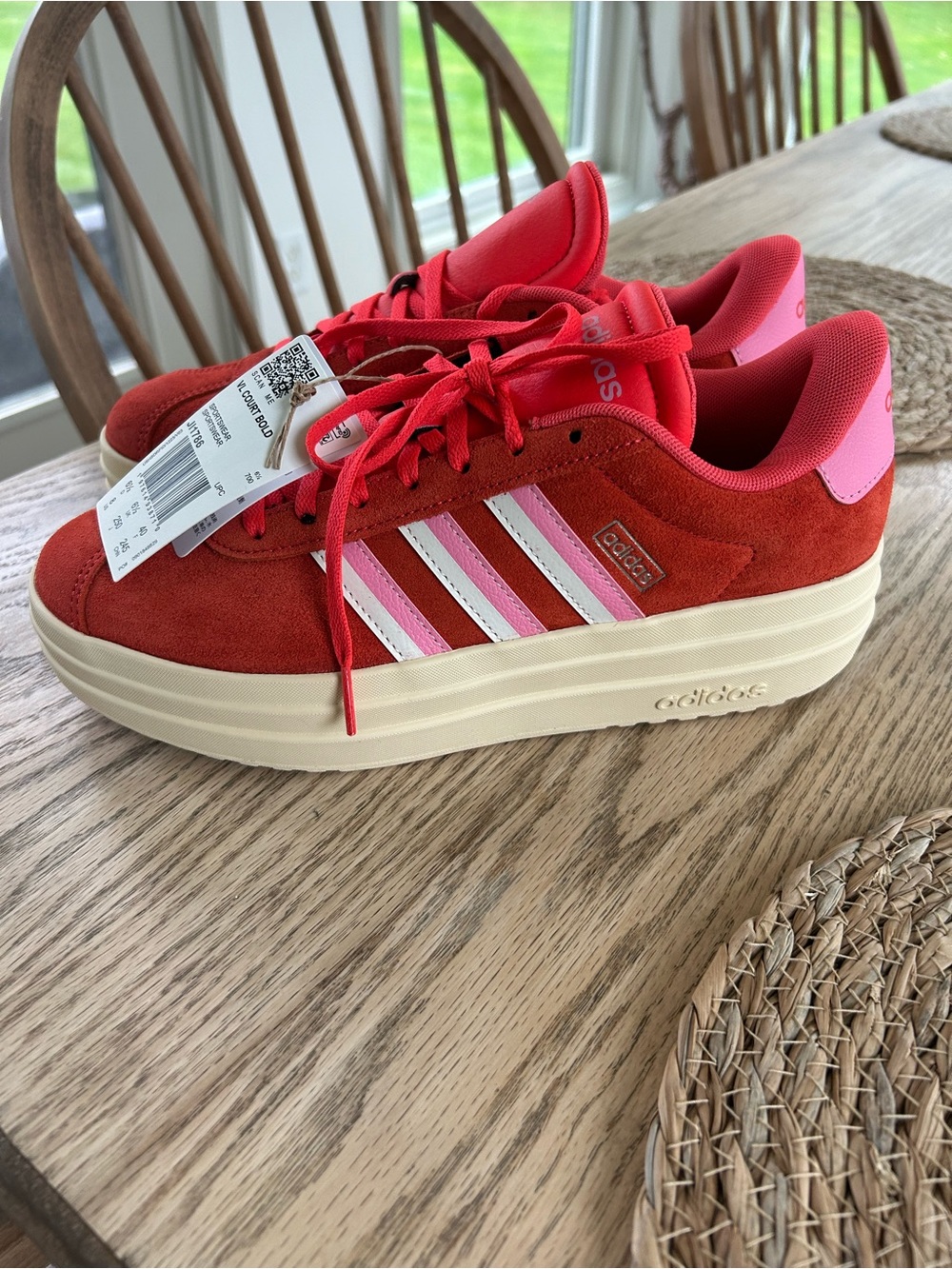 adidas Orange Suede Platform Sneakers with Pink Stripes